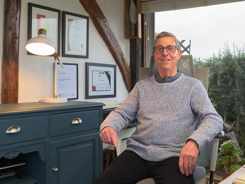 Martyn Phillips, Founder of Plansplus Architectural Studio in his studio in Towersey, Buckinghamshire
