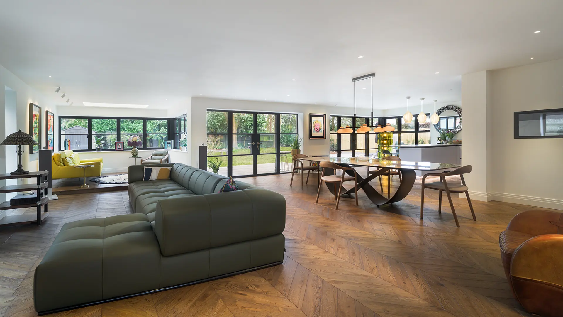 Open plan living, dining and entertainment space at Thorne Close, Henley