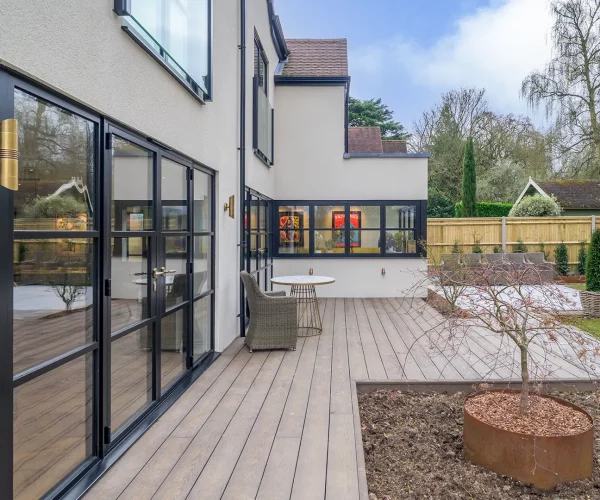 Decking area with contemporary planting - rear of 4 Thorne Close, Henley