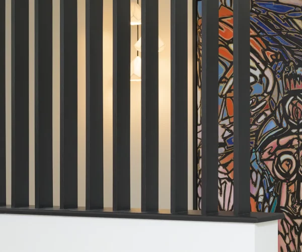 Modern art framed by timber balustrading - Thorne Close, Henley
